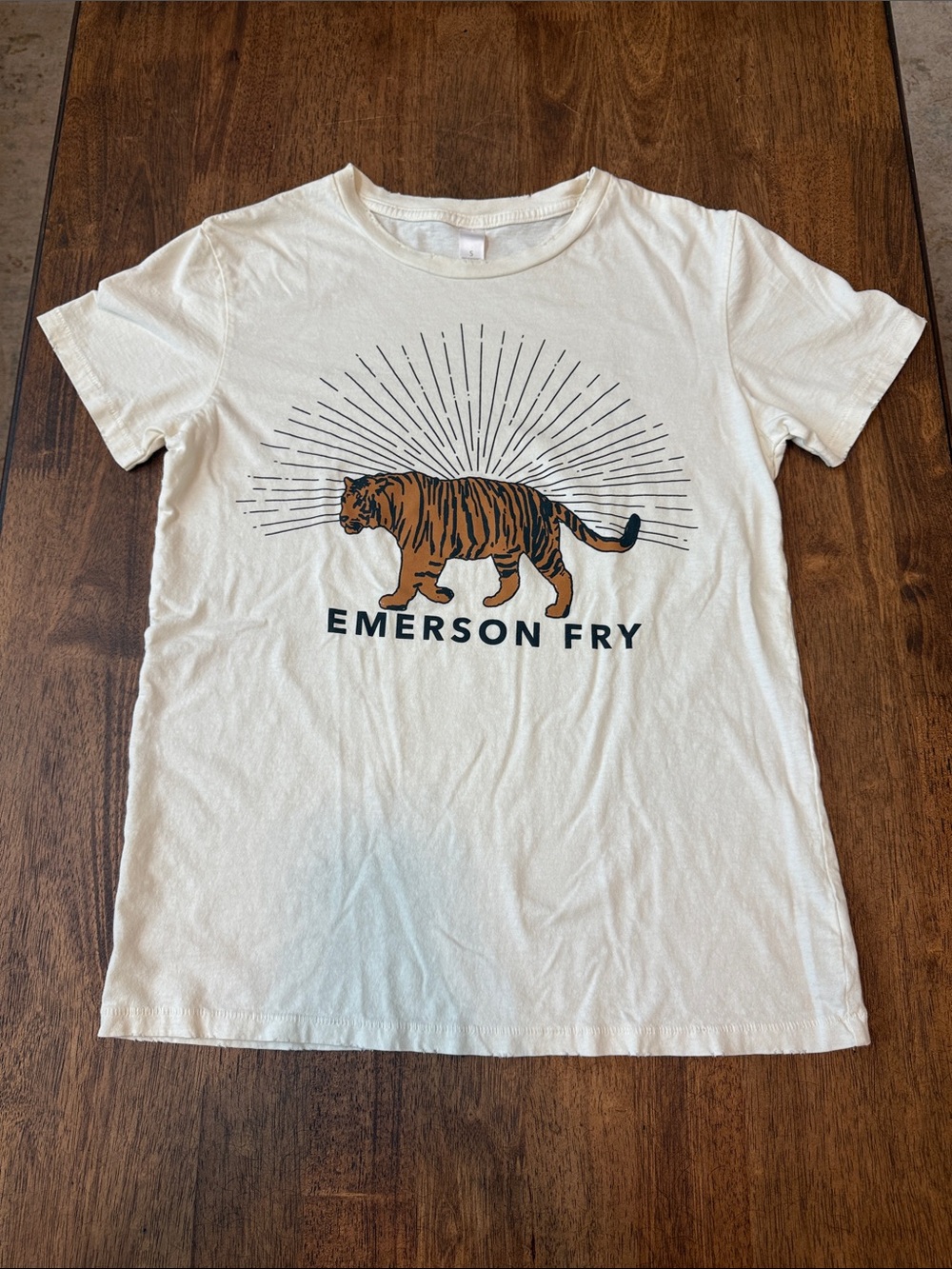Emerson Fry Cream Tee with Orange and Black Tiger Graphic
